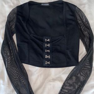 PLT Black Sheer Arms Corset Crop Top